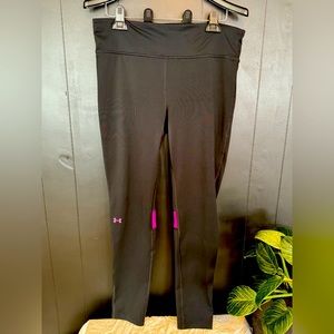 Black with pink accents under armor leggings with adjustable waist strap